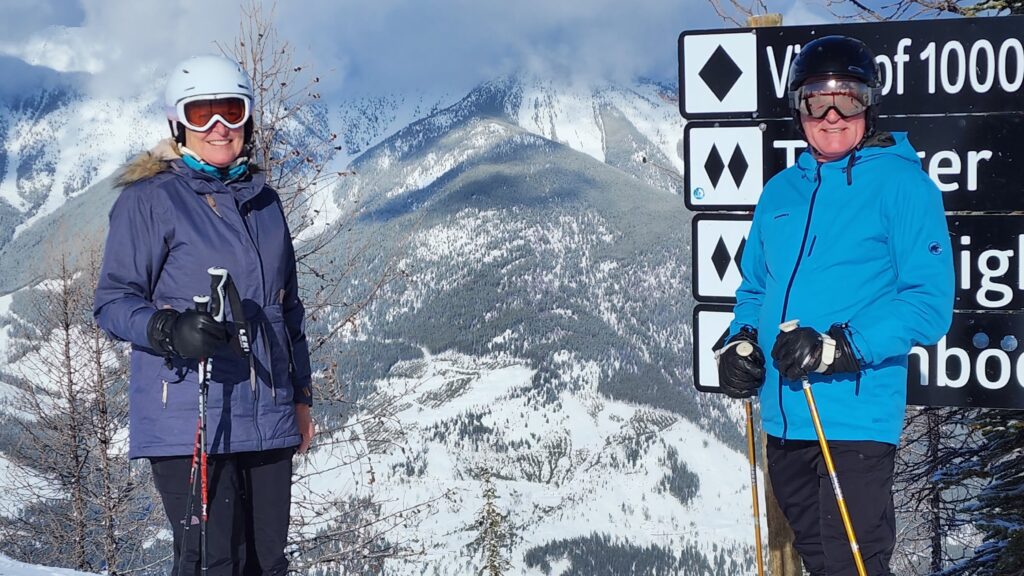 Paul and Lynette skiing at Mt Panorama in Canada 