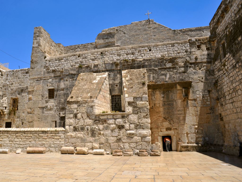 Church of the Nativity in Bethlehem. The only way to enter the massive Church of the Nativity is through a tiny door so low that all who approach His manger must humbly bow down.