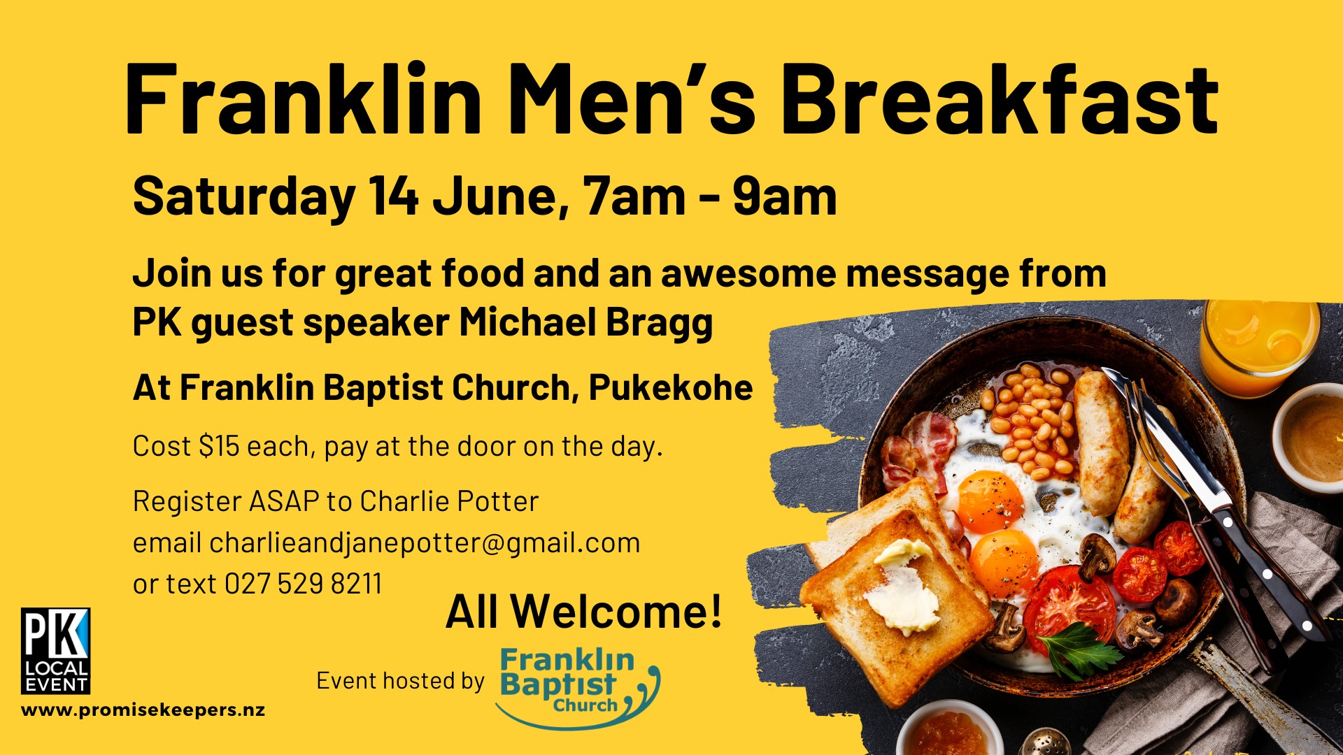 Pukekohe Franklin Men's Breakfast Event, Saturday 14 June
