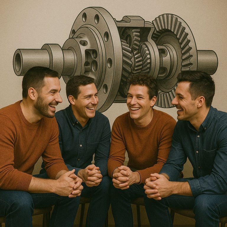 Four men laughing with diff background Men's group connecting, laughing, friends reconnecting