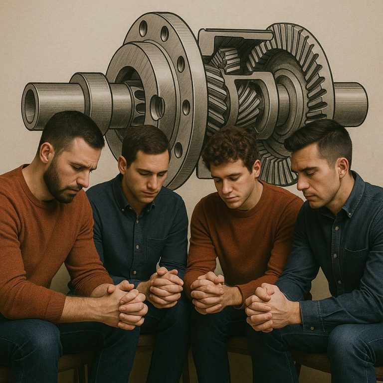 Four men praying with diff background Men's 4x4 group, praying together, supporting each other, friends for life