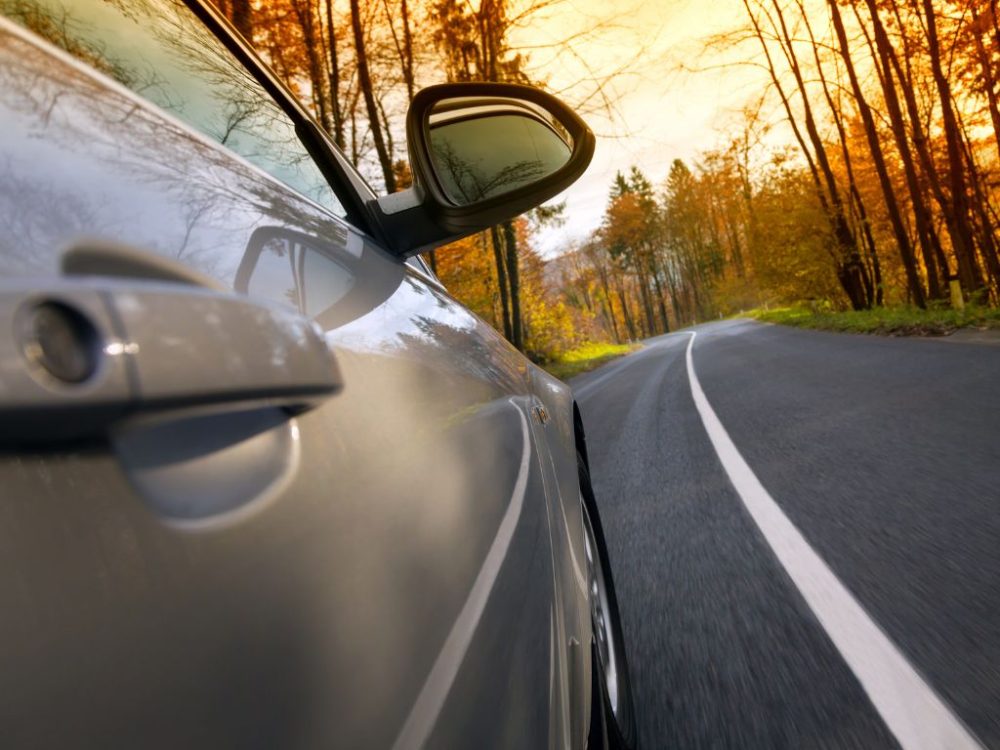 Journey ahead, faith, trust in God, driving car into future,