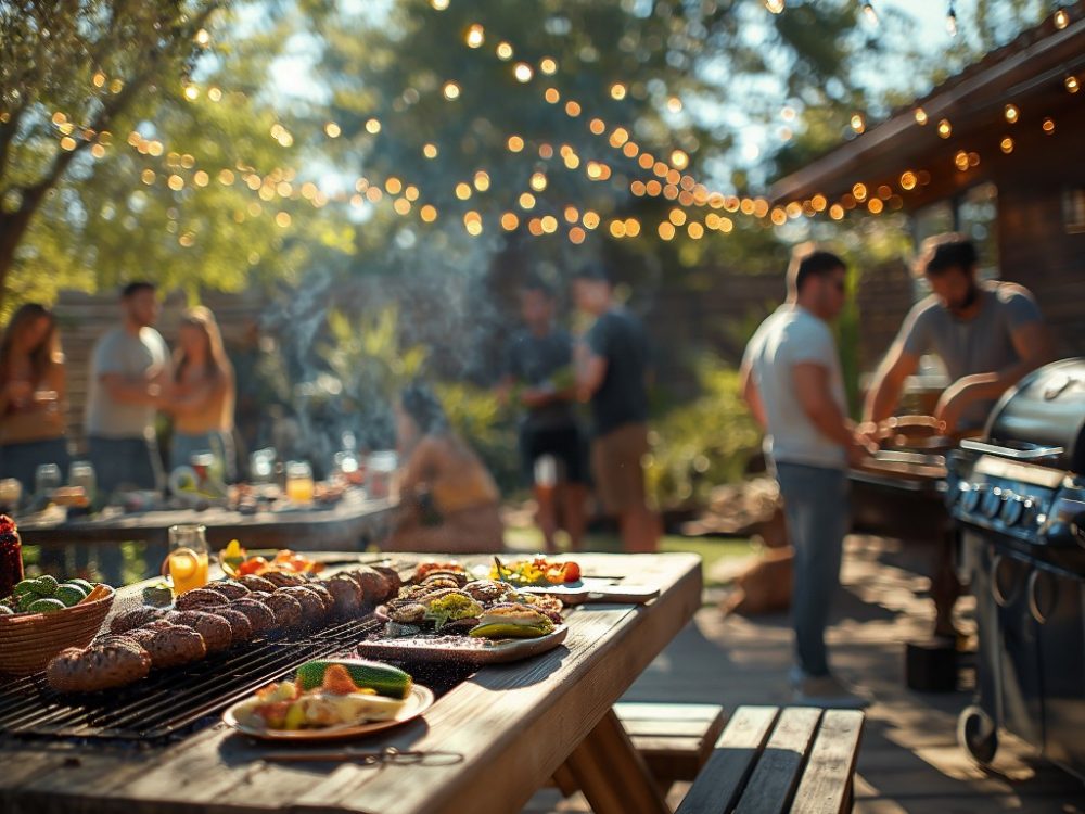 BBQ conversations, men talking at barbeque,