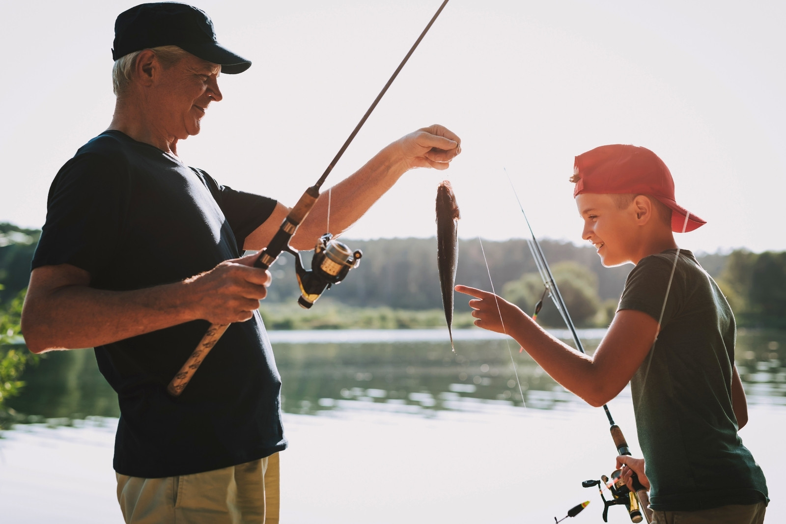 fishing days, catching fish and showing others how to do it,