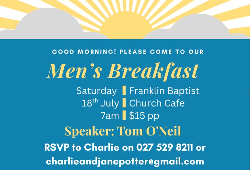 Franklin Pukekohe Men's Breakfast, Promise Keepers Breakfast, Saturday 18 July 2026